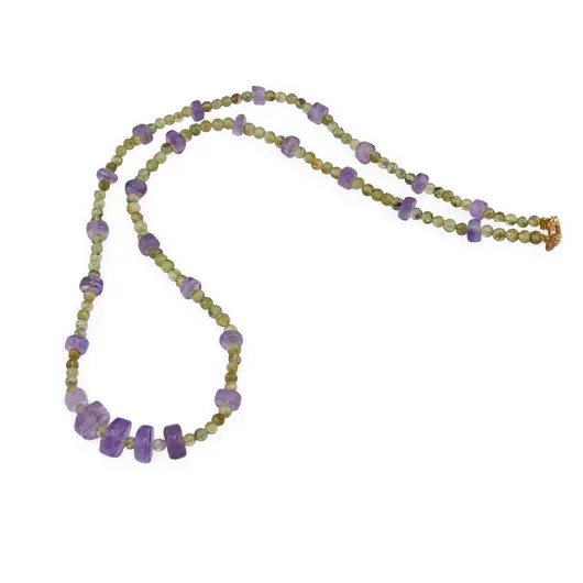 Colier Ametist discuri 5-8mm si Peridot sfere 3mm