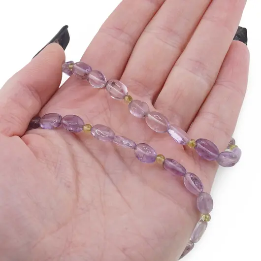 Colier Ametist neuniform 6-8mm si Peridot sfere 3mm, imagine 3