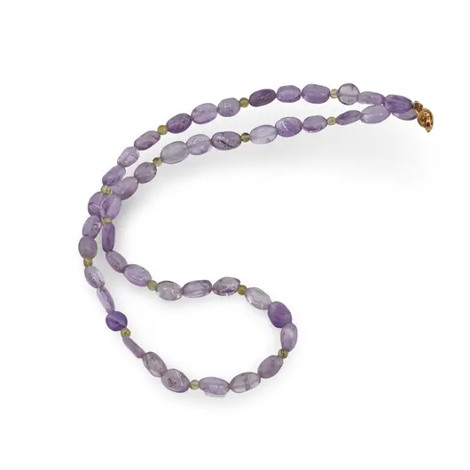 Colier Ametist neuniform 6-8mm si Peridot sfere 3mm