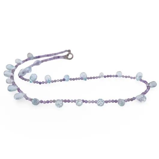 Colier Ametist sfere fatetate 2mm si Topaz briolete fatetate 6-8mm, imagine 2