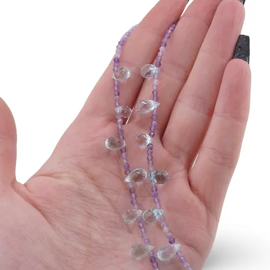 Colier Ametist sfere fatetate 2mm si Topaz briolete fatetate 6-8mm, imagine 3