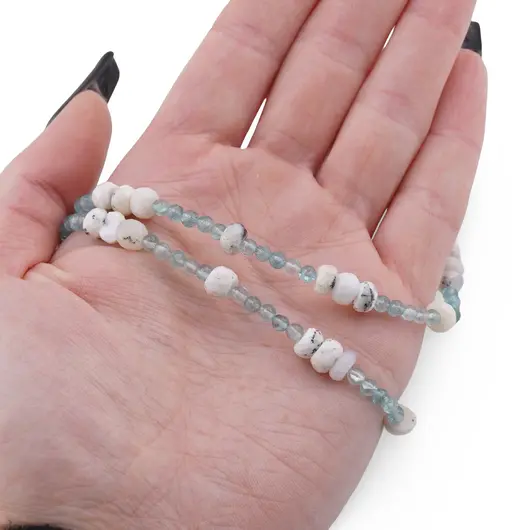 Colier Apatit sfere 3mm si Opal dendritic discuri fatetate 5-6mm, imagine 2