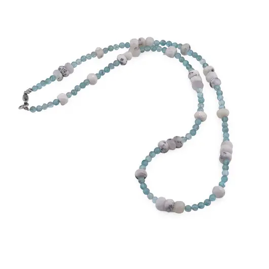 Colier Apatit sfere 3mm si Opal dendritic discuri fatetate 5-6mm