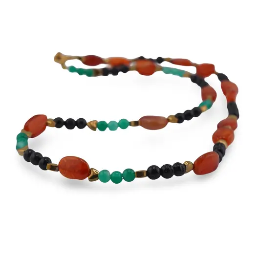 Colier Carneol neuniform 8-15mm, Onix verde si Turmalina neagra sfere 4mm cu Hematit auriu inimi 4mm, imagine 2