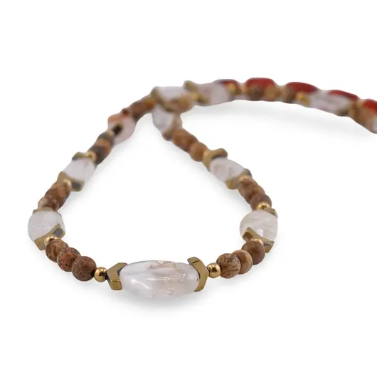 Colier Carneol si Cristal de Stanca neuniform 10-15mm, Jasp peisaj sfere 4mm si Hematit auriu 6mm, imagine 2