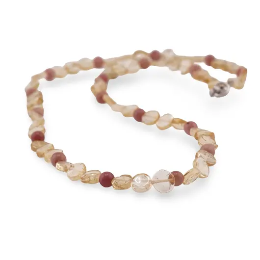 Colier Citrin banuti 6mm si Rodonit roz sfere 4mm, imagine 2