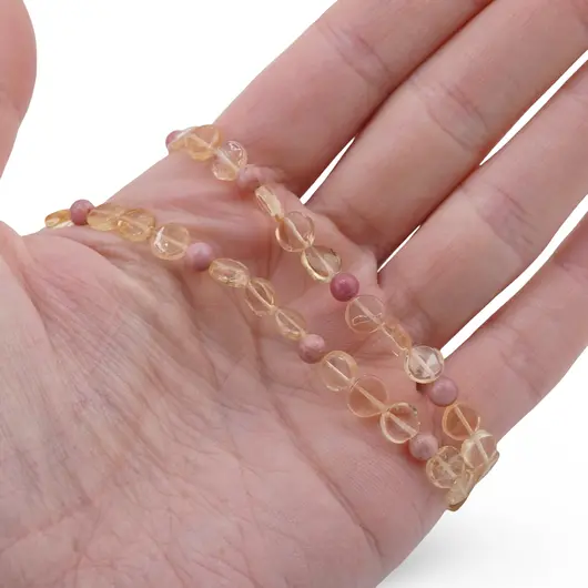 Colier Citrin banuti 6mm si Rodonit roz sfere 4mm, imagine 3