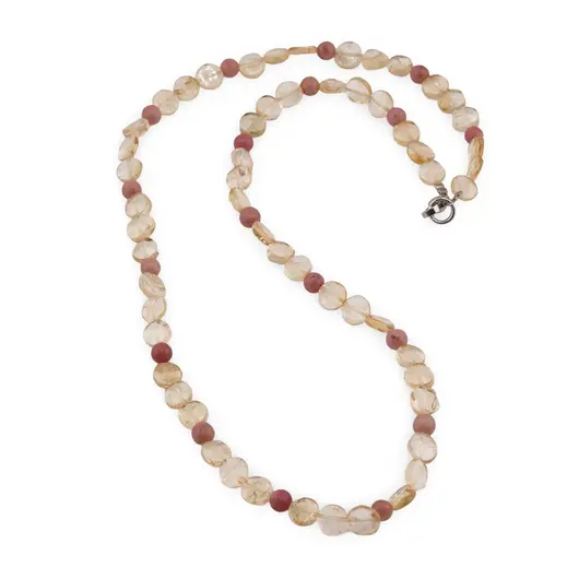 Colier Citrin banuti 6mm si Rodonit roz sfere 4mm