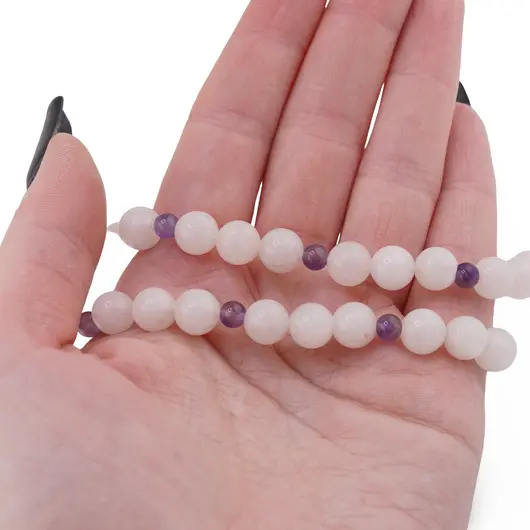 Colier Cuart roz sfere 8mm si Ametist sfere 4-5mm, imagine 3