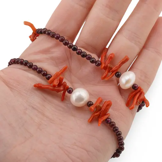 Colier Granat sfere 3mm, Perle de Cultura 10mm si Coral freeform 6-18mm, imagine 3