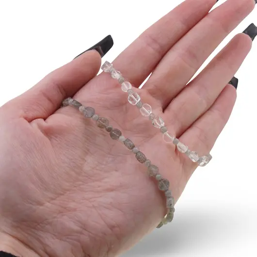 Colier Labradorit banuti 5mm, sfere 3mm si Cristal de stanca banuti 5mm si Hematit auriu steluta, imagine 3
