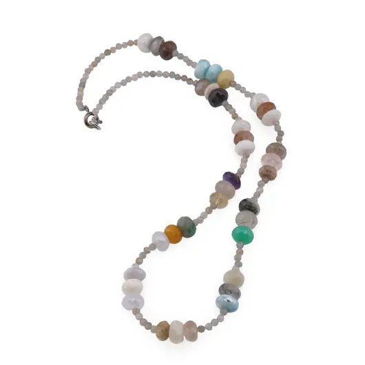 Colier Labradorit sfere 3mm si Mix Cristale discuri fatetate 8-9mm