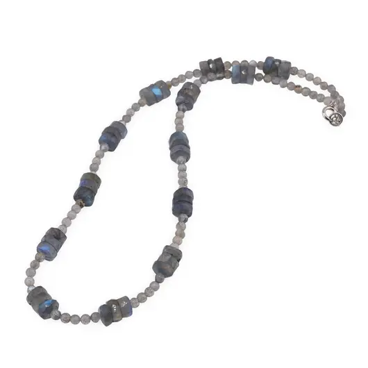 Colier Labradorit sfere 4mm si discuri fatetate 8mm