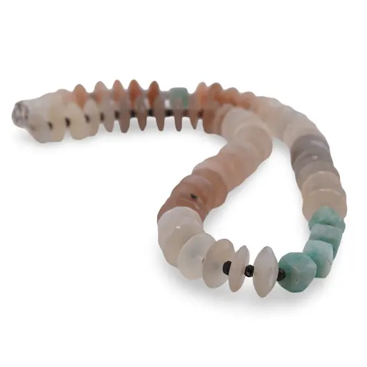 Colier Mix Piatra Lunii discuri fatetate 12mm, Amazonit cuburi fatetate 8mm, Rodonit si Labradorit discuri fatetate 3-4mm, imagine 2