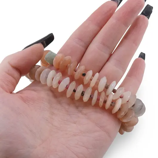 Colier Mix Piatra Lunii discuri fatetate 12mm, Amazonit cuburi fatetate 8mm, Rodonit si Labradorit discuri fatetate 3-4mm, imagine 3