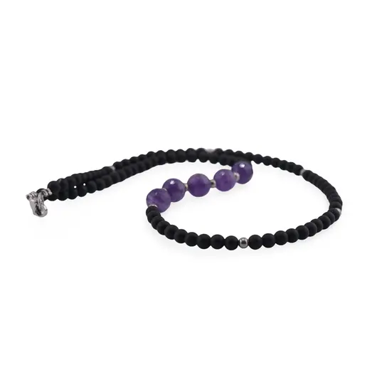 Colier Onix negru mat sfere 4mm si Ametist sfere fatetate 8mm, imagine 2