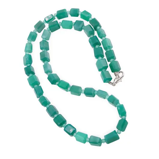 Colier Onix verde fatetat 8-9mm si discuri fatetate 3mm