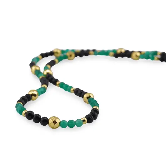 Colier Onix verde si Turmalina neagra sfere 4mm si Hematit auriu sfere fatetate 6mm, imagine 2