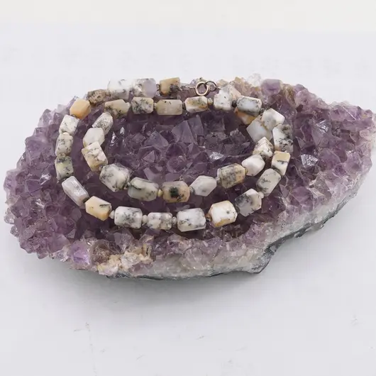 Colier Opal dendritic fatetat 8-10mm si discuri fatetate 4mm, imagine 2