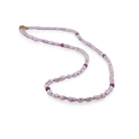 Colier Perle de cultura lunguiete roz 3-6mm si Rubin sfere fatetate 3mm, imagine 2