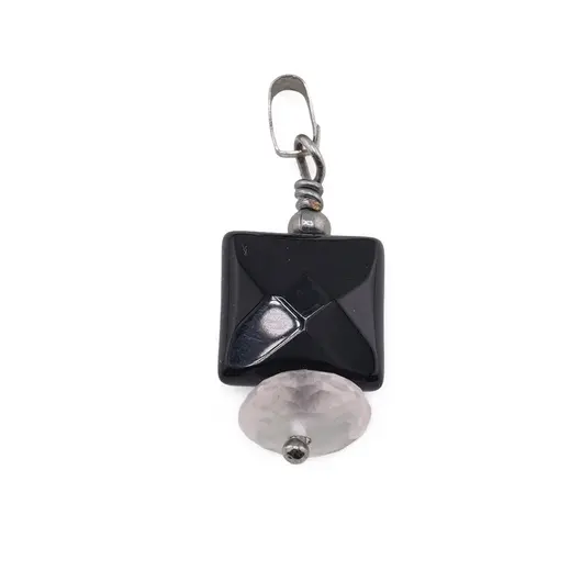 Pandantiv Onix patrat fatetat 10mm si Cuart roz disc fatetat 8mm