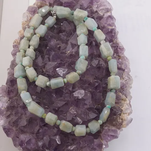 Set colier si bratara Acvamarin fatetat 7-9mm si discuri fatetate 4mm, imagine 2