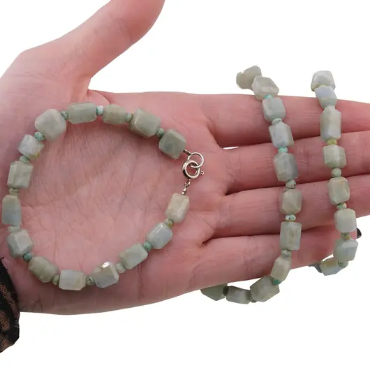 Set colier si bratara Acvamarin fatetat 7-9mm si discuri fatetate 4mm, imagine 4