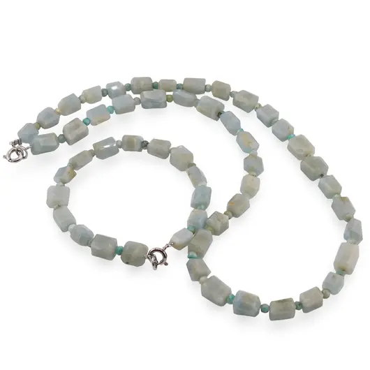 Set colier si bratara Acvamarin fatetat 7-9mm si discuri fatetate 4mm