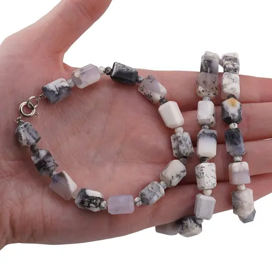 Set colier si bratara Agat dendritic fatetat 10-11mm si discuri fatetate 4mm, imagine 4