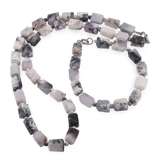 Set colier si bratara Agat dendritic fatetat 10-11mm si discuri fatetate 4mm