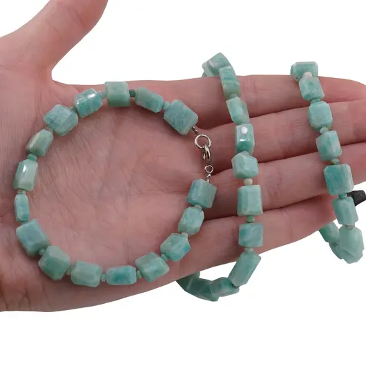 Set colier si bratara Amazonit fatetat 9-10mm si discuri fatetate 4mm, imagine 4