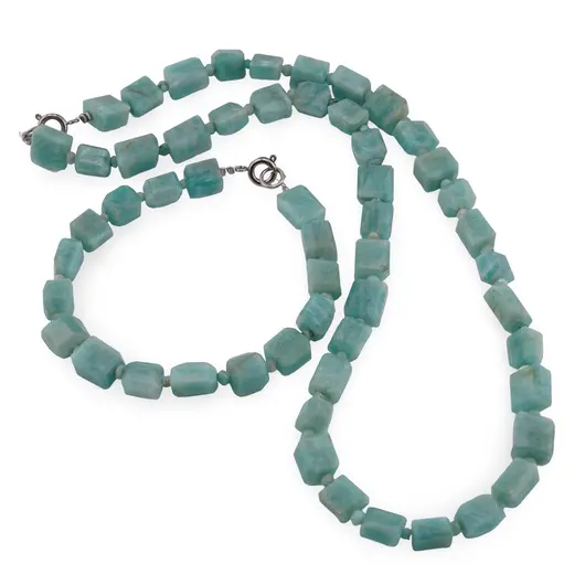 Set colier si bratara Amazonit fatetat 9-10mm si discuri fatetate 4mm