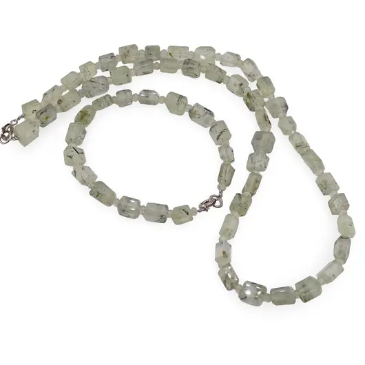 Set colier si bratara Prehnit fatetat 7-9mm si discuri fatetate 4mm