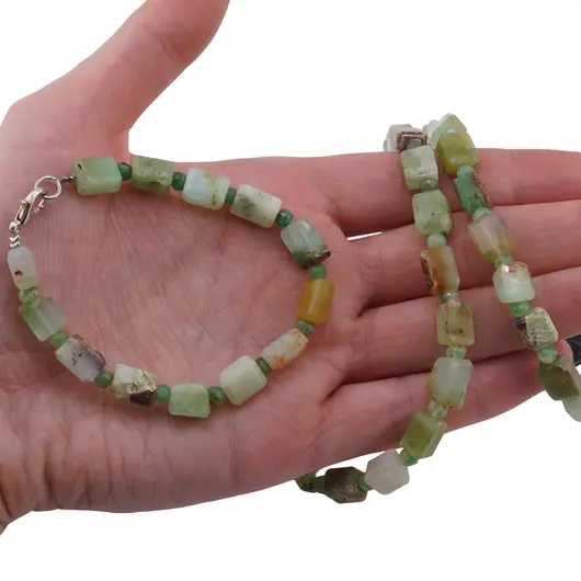 Set colier si bratara Crisopraz fatetat 9-10mm si discuri fatetate 4mm, imagine 4