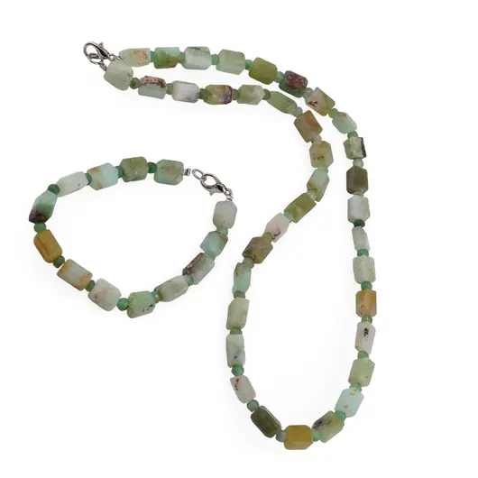 Set colier si bratara Crisopraz fatetat 9-10mm si discuri fatetate 4mm