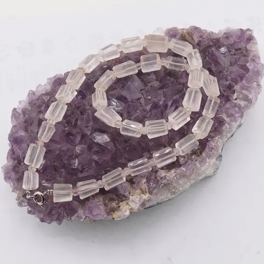 Set colier si bratara Cuart roz fatetat 10-11mm si discuri fatetate 4mm, imagine 2