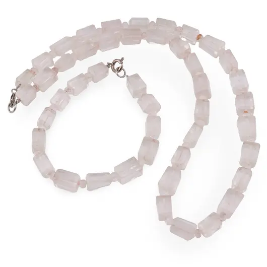 Set colier si bratara Cuart roz fatetat 10-11mm si discuri fatetate 4mm