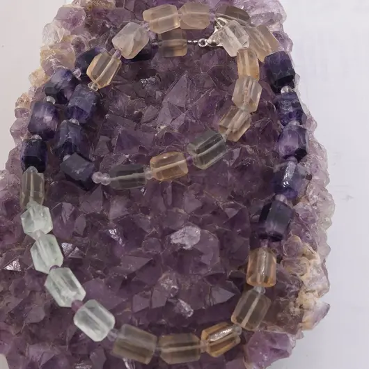 Set colier si bratara Fluorit fatetat 9-10mm si discuri fatetate 4mm, imagine 2