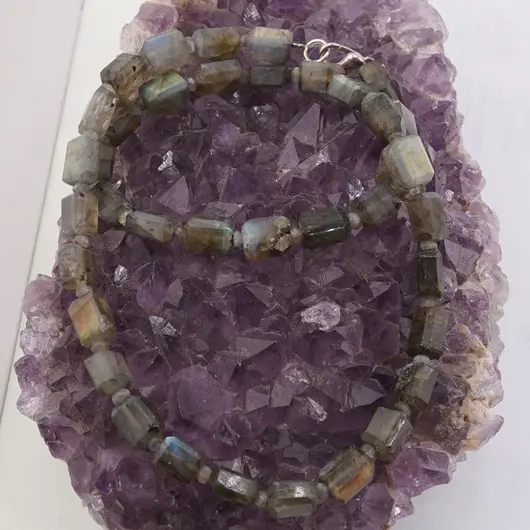 Set colier si bratara Labradorit fatetat 9-10mm si discuri fatetate 4mm, imagine 2