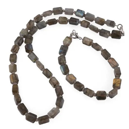 Set colier si bratara Labradorit fatetat 9-10mm si discuri fatetate 4mm