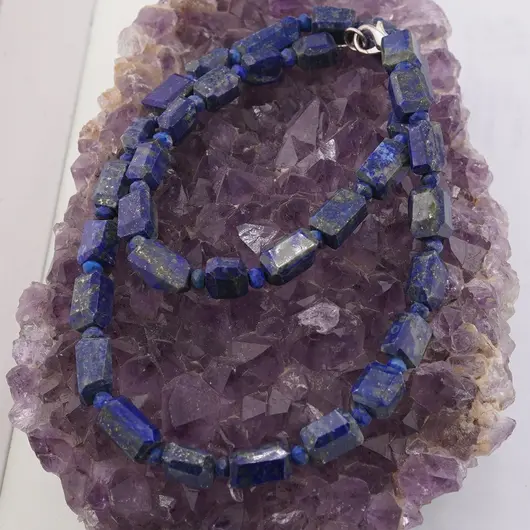 Set colier si bratara Lapis lazuli fatetat 8-10mm si discuri fatetate 4mm, imagine 2