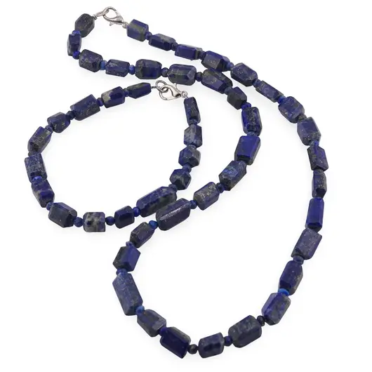 Set colier si bratara Lapis lazuli fatetat 8-10mm si discuri fatetate 4mm