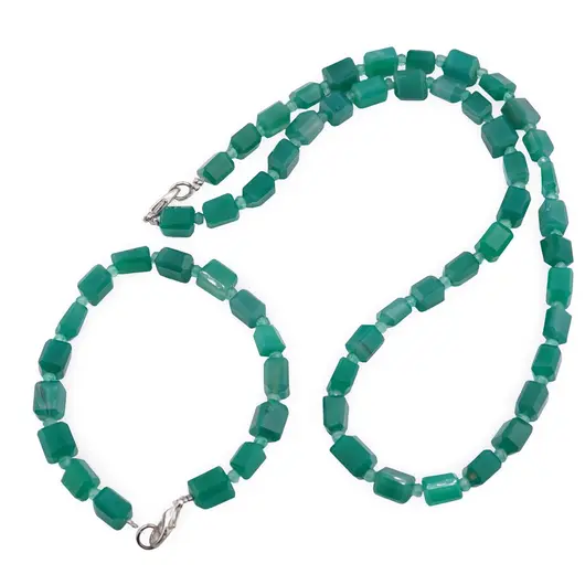 Set colier si bratara Onix verde fatetat 8-9mm si discuri fatetate 3mm