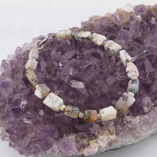 Set colier si bratara Opal dendritic fatetat 8-10mm si discuri fatetate 4mm, imagine 3