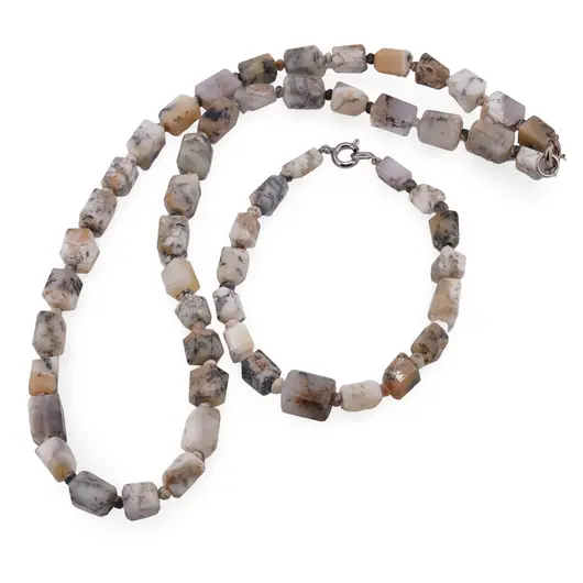 Set colier si bratara Opal dendritic fatetat 8-10mm si discuri fatetate 4mm