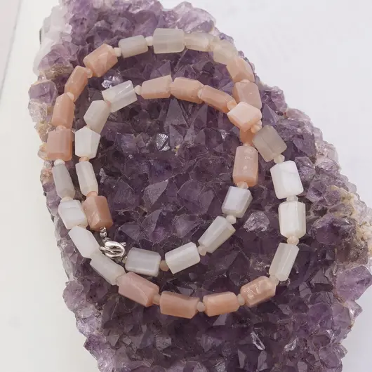 Set colier si bratara Piatra lunii degrade fatetat 8-10mm si discuri fatetate 4mm, imagine 2