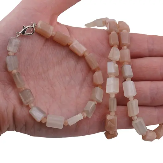 Set colier si bratara Piatra lunii degrade fatetat 8-10mm si discuri fatetate 4mm, imagine 3