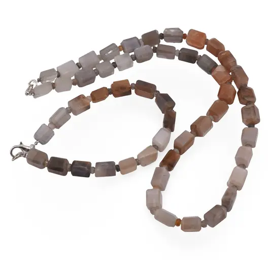 Set colier si bratara Piatra lunii gri fatetat 8-10mm si discuri fatetate 4mm