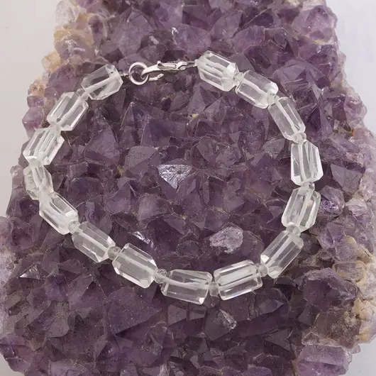 Set colier si bratara Prasiolit fatetat 9-10mm si discuri fatetate 4mm, imagine 3