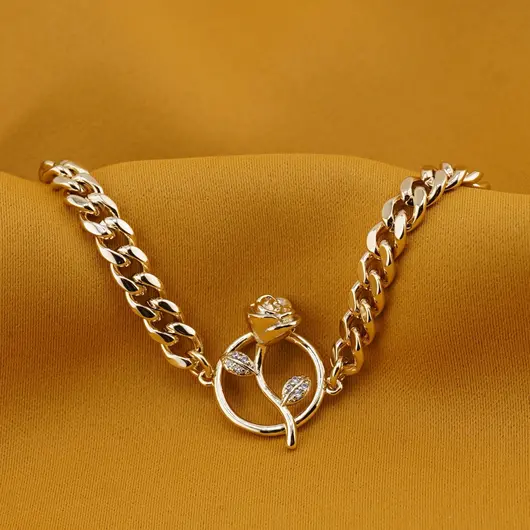 Bratara Cupru placat cu aur galben 18k, cu charm trandafir, imagine 2